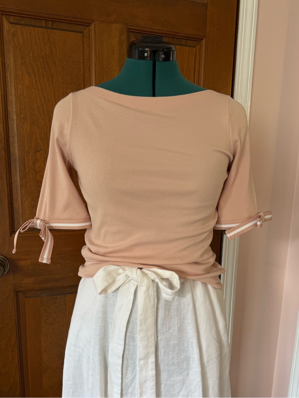 Lauren Ralph Lauren Blush Pink Short Sleeve Tee with Tie Details